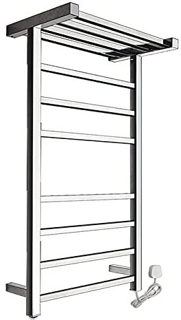 RCSTYNUK Square Electric Heated Towel Rack for Bathroom, Wall Mounted Electric Towel Warmer with Top Shelf, 304 Stainless Steel Drying Rack, Intelligent Constant Temperature(Hardwired)