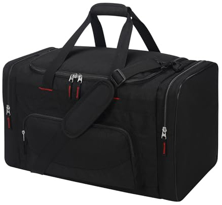 ZZY 55 l sportväska för män med 2 sidofickor stor resväska för fitness, träning och resor, svart, 55 l, Klassisk