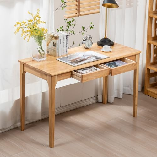 ODCVKRT Solid Wood Desk, Gaming Study Home Office Desks for Work, Student PC Desk for Bedroom, Small Computer Desk for Small Spaces, Easy to Assemble (Wood Color, 47inch)