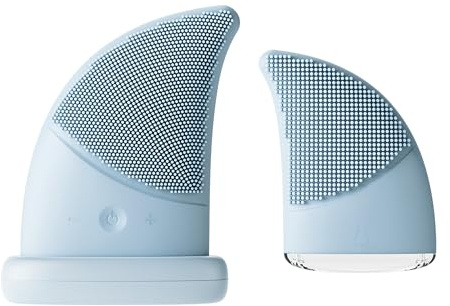 MACWINTZ Ultrasonic Silicone Facial Cleansing Brush for Sensitive Skin - 6 Modes & IPX7 Waterproof, Electric Face Scrubber & Massager for Deep Pore Cleaning and Blackhead Removal (Blue)