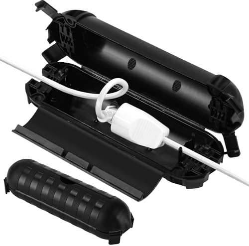 Boîte de Câble Etanche,Boite Etanche,Boite de Derivation Etanche Exterieur | 21x6x6 CM,2 Entrée de Joint de Câble,IP54 Boite Rangement Cable,pour Timer Outlet Plug,Minuteries,Rallonges,Câbles,Noir