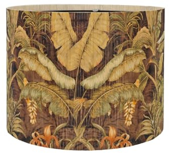Floral Lamp shade for table lamps and floor lamps Bamboo Made With Tropical Plants green Design, Art deco drum lamp, Rustic And Elegant(11.8 * 9Inch) (Tropical Leaf A)