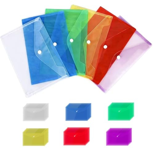 LuxTerra 36 Stück A5 Dokumentenmappe mit Druckknopf, Verschluss Aktenhille | 6 Farbe Dokumententasche, Transparent Registermappen, für Büros, Klassenzimmer