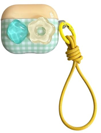 PIQIUZC Custodia protettiva per auricolari per AirPod 4, con ciondolo a forma di mela, per ragazze e donne (fiori)