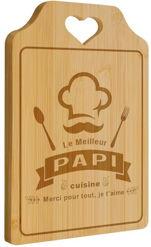 Zindoo Cadeau Papy Cadeau Fete des Grand Pere Originale Planche a Decouper 100% Bambou Gravure Laser Antibactérienne Renouvelable Durable Idéal pour Noël Anniversaire