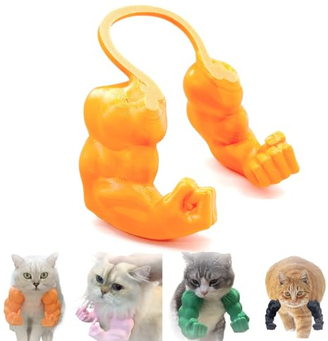 Qixfyze Lustiges Katzenhalsband mit Armen, Katzen Muskelarme Mittelfinger, Kreatives 3D Gedrucktes Riesiges Haustierspielzeug, Cosplay für Kätzchen, Katzen, Halloween Kostümzubehör(Fist golden)