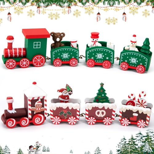 Jesustree Weihnachten Zug Deko, 2 Stücke Tischdeko Weihnachtszug Holz, Mini Zug Holz-Eisenbahn Weihnachtsbaum, Dekoration für Xmas Party Weihnachten Neujahr, Kinder Spielzeug Geschenk