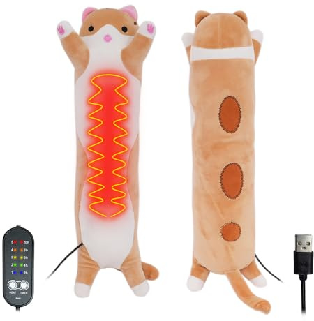Cat Electric Heat Pad for Period, 50CM Long Cat Plush Body Toy, Cat Plush Portable Stuffed Animal, Back Pain Relief, Menstrual Heating Heated Pad for Women Mum Cat Lovers Birthday Gift, Yellow
