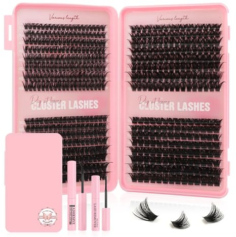 Kiusatig Wimpern Extensions 60D-150D Cluster, 10-16mm Einzelne Wimpern | Wimpern Set 544 Stück, Lash Extension mit Kleber und Entferner, 60D-150D, Ideal für DIY zu Hause