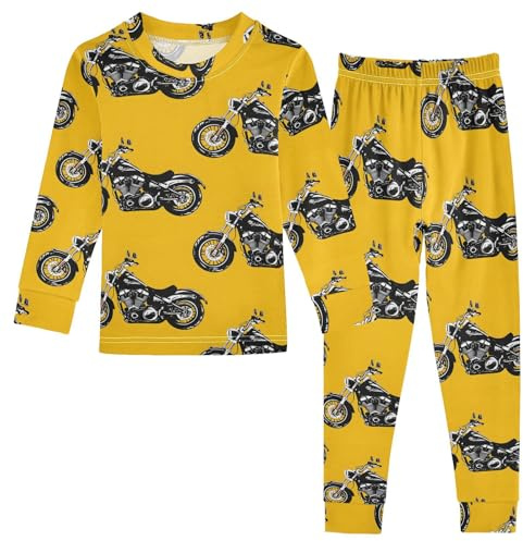 ALAZA Black Motorcycle Yellow 2 Piece Pajama Set Long Sleeve Top and Pants Sleepwear Unisex 3T