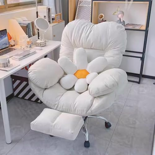 Silla ergonómica grande y alta para videojuegos con reposapiés, altura ajustable, silla de oficina reclinable, soporte lumbar y ruedas giratorias, silla de escritorio blanca para el hogar