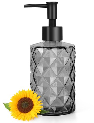 Glass Soap Dispenser with Black Plastic Pump -12 Oz Clear Liquid Hand Soap Dispenser - 330 ML Refillable Bottle Dispenser for Bathroom, Countertop, Kitchen, Laundry Room, Essential Oil （Black）