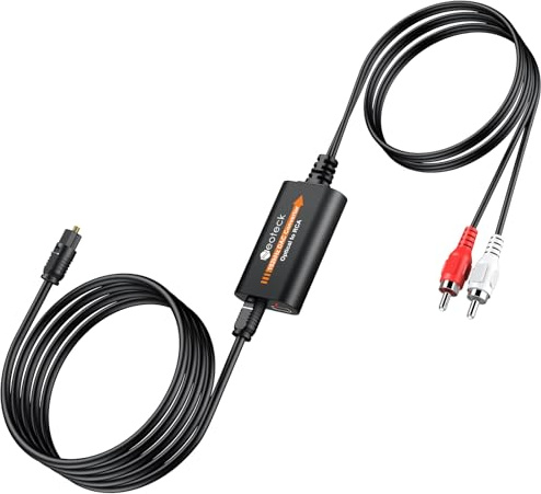 Neoteck 192kHz DAC Converter 5.9ft/1.8m Optical to RCA Cable SPDIF to RCA Digital to Analog Converter with Built-in Audio Amplifier Chipset for HDTVs Set-Top Boxes DVD/Blu-Ray Players-Male Output