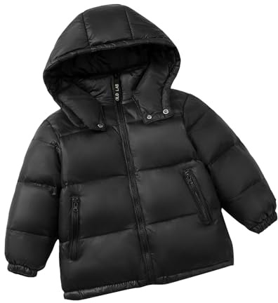OBiQuzz Giacca trapuntata per bambini e ragazzo: piumino caldo con chiusura lampo, giacca invernale a maniche lunghe, con cappuccio, tinta unita, leggera, per uso quotidiano, casual, per bambini
