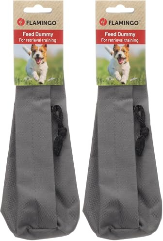 Flamingo Futterdummy für Hunde – Apportierbeutel & Futterbeutel HARRAS Grau – 20x6 cm – Befüllbar mit Snacks – Robustes Hundetraining Spielzeug (Packung mit 2)