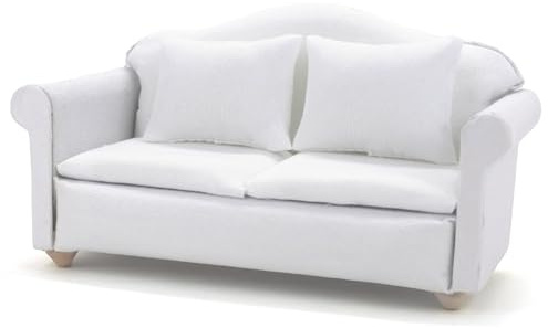 CHAMBERY 1:12 Scale Miniature Couch Wooden Sofa Dollhouse, White | With Pillows, Living Room Furniture for Dollhouse Decoration