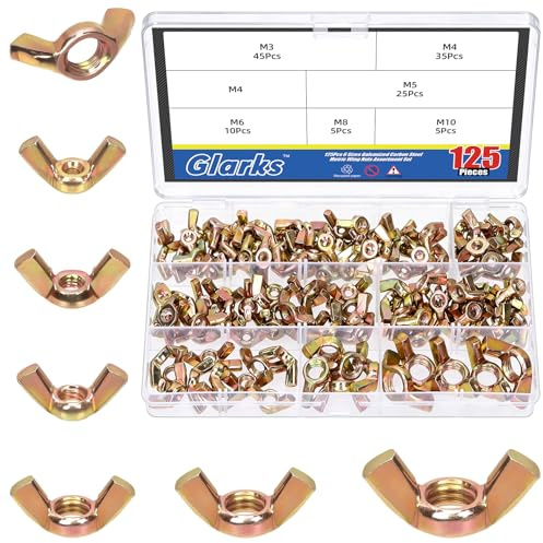 Glarks 125pcs M3/M4/M5/M6/M8/M10 Colored Zinc Wing Nuts Assortment Kit, Carbon Steel Butterfly Nuts, Hand Twist Tighten Hardware Nut, Wingnuts Fasteners Parts for Machinery, Manufacture