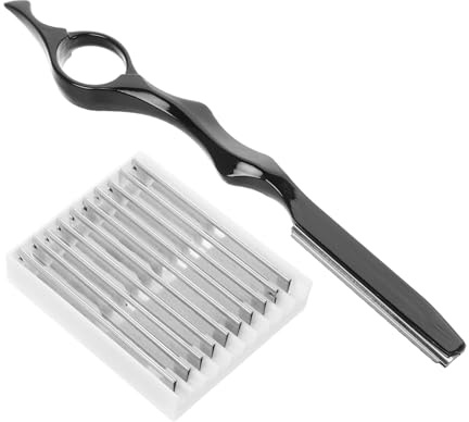JEWEDECO Haarschneide Rasiermesser Satz aus Metall mit 10 Ersatzklingen Professioneller Haarverdünner für Präzises Styling Schwarzer Griff Salon Werkzeug für Ausdünnen und Trimmen