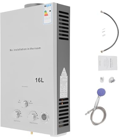 Scaldacqua a gas, scaldabagno GPL, scaldabagno con display digitale, scaldabagno istantaneo Tankless – per casa, camper, campeggio, multi-protezione (16L)