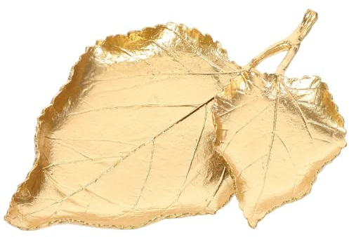 OUNONA Plateau à Bijoux en Métal Doré Vintage de Feuille Double Couche Porte-bagues et Colliers Coupelle à Bijoux Multifonction et Décoration Salon 1 Pièce