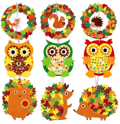 9 pcs Diy Bastelsets mit Eulen Igeln, Bastelset Herbst für Junge Mädchen | 3 Herbstkränze, 3 Eulen Und 3 Igel Zum Kreativen Herbstbasteln, Herbst Bastelset Deko Für Zuhause, Kita Und Schule