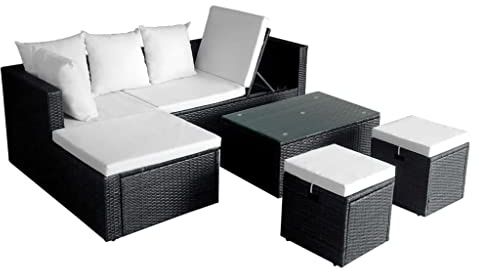 vidaXL Loungegrupp för trädgården med dynor 4 delar konstrotting svart