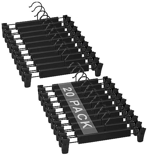 Hosenbügel,20 Stück Platzsparende Rockhalter mit 360 ° Schwenkhaken,Verstellbare Clips Hosenbügel,für Hängende Hosen Socken Röcke Mäntel,Schwarz