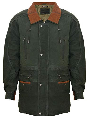 Infinity Leather Giacca Invernale Classica Parka da Uomo con Contrasto Verde in Morbida Pelle Scamosciata Regular Fit 3XL