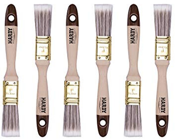 Hardy Working Tools 6 STK. Flachpinsel-Set 25 mm Serie 45, Synthetik Lasurpinsel, Flachpinsel mit Naturholzgriff, Lackierpinsel mit Stahlzwinge
