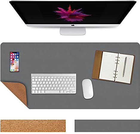Vicloon Kork Schreibtischunterlage, 60 x 30cm Laptop Schreibunterlage, PU Leder Tischunterlage Rutschfeste Schreibtischmatte Wasserdichte Schreibtischauflage für Büro, Zuhause, Laptop Desk Mat -Grau