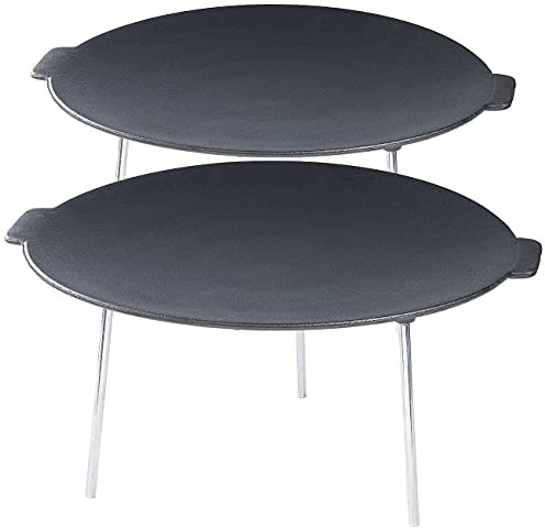 Rosenstein & Söhne Feuerschale Grillplatte: 2er Pack Grillschale aus emailliertem Gusseisen, Ø 45 cm (Grillplatte Gusseisen rund, Grillschale mit)