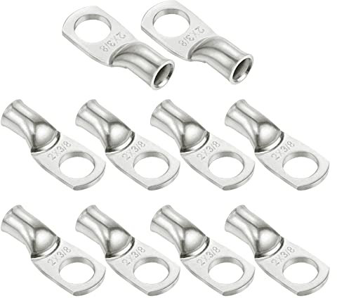 Ampper capicorda in rame stagnato per impieghi gravosi, connettori terminali in rame a crimpare con occhielli tubolari UL (2 Awg, anello da 3/8, 10 pz.)