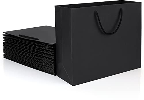 SENENQU 20PCS Paper Gift Bags with Handles, 32 x 11 x 25cm Black Large Paper Party Bags, Reusable Kraft Carrier Bags for Shopping Birthday Party Wedding Present Packaging