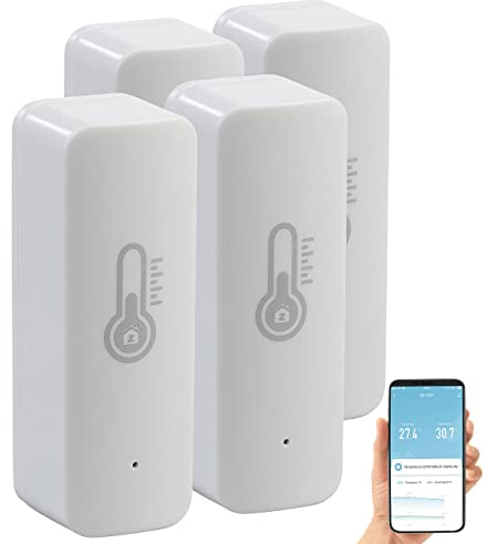 Luminea Home Control WLAN-Thermometer mit App: WLAN-Temperatur- & Luftfeuchtigkeits-Sensor mit App, 4er-Set (Smart-Home-Thermometer, internetfähig, Baby)