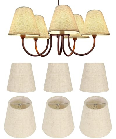 Tissting 6-teiliges Lampenschirm Set, Weißer Leinenstoff, Clip-On Design - Nordischer Stil Lampenschirme für Kronleuchter und Wandleuchten, Heimdekoration Zubehör, 6 Stück, 14 cm/5.5 Zoll Durchmesser