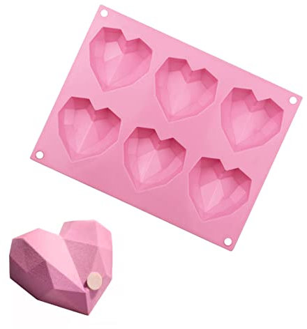 YYAOGAGNGChocolate Silicone Dessert Mould 6 Cavity 3D Diamond Heart Shape Mould Heart Silicone Mould for Desserts Brownies Cakes Puddings Candies Biscuits