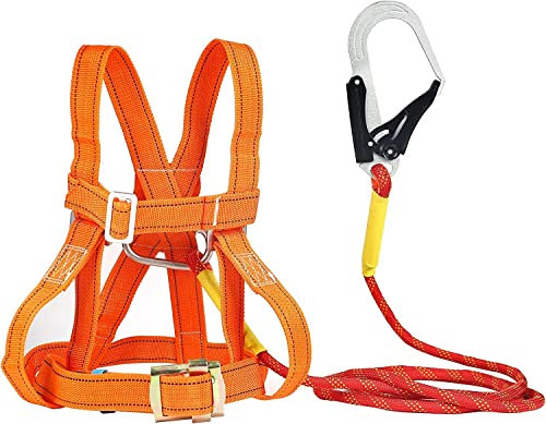Btstil Safety Harness Kits, Safety Fall Arrest Harness Full Body Height Fall Protection Safety Harness Aerial Work Fall Protection Rescue Harness Adjustable Belt with Hook (Big Buckle 1.6m)