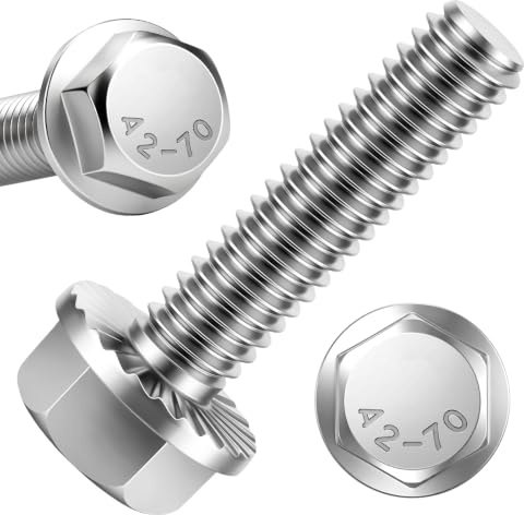 1/4-20 x 1 Flanged Hex Head Bolts Flange Hexagon Screws, Stainless Steel A2, DIN 6921, 25 PCS