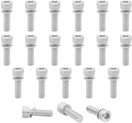 Xcotro 20PCS Bike Bicycle Disc Brake Caliper Bolts Screws with Washers, M6x20mm Hex Socket Stainless Steel Screws, Mountain Bike MTB Cycling Adapter Mount Fixed Bolt Screw Accessories