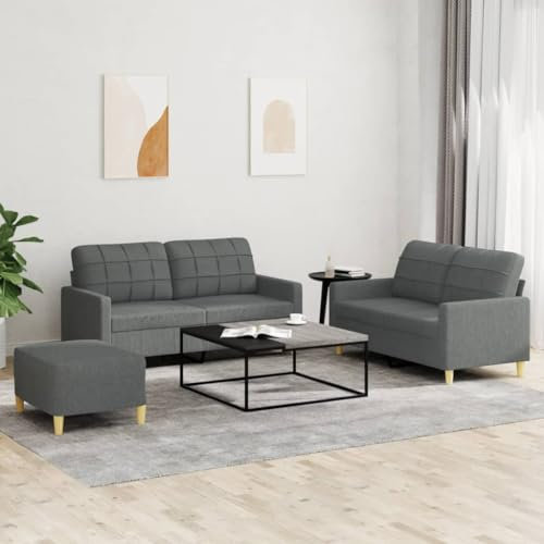 Homgoday 3-TLG. Sofagarnitur mit Kissen Sofa Couch Relaxcouch Relaxsofa Gästesofa Loungesofa Couchgarnitur Polstersofa Sofa für Wohnzimmer Schlafzimmer Büro Dunkelgrau Stoff
