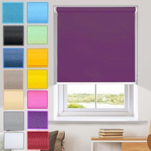 Verdunkelungsrollo Klemmfix ohne Bohren 80 x 120 cm Maßgeschneiderte Größe, Sonnenschutz Rollo Klemmrollo Seitenzugrollo Easyfix mit Klemmträger, für Fenster & Tür, Lila