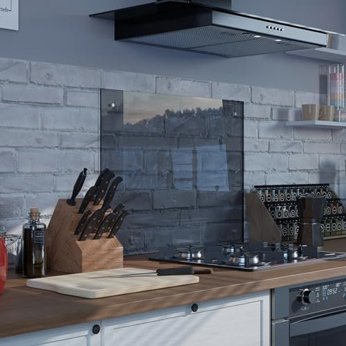 Transparent Black Stained Antisol - Heat Resistant Tempered Glass Splashback - 60x60 cm