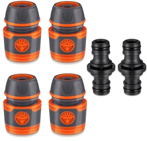 Hejo 6 Pièces Embout Tuyau Arrosage, Kit de Raccord Tuyau D'arrosage pour Rallonge de Tuyau 13 mm (1/2), Tuyau de Jardin avec Connecteur, pour début et Fin de Tuyau, Necessaire Darrosage