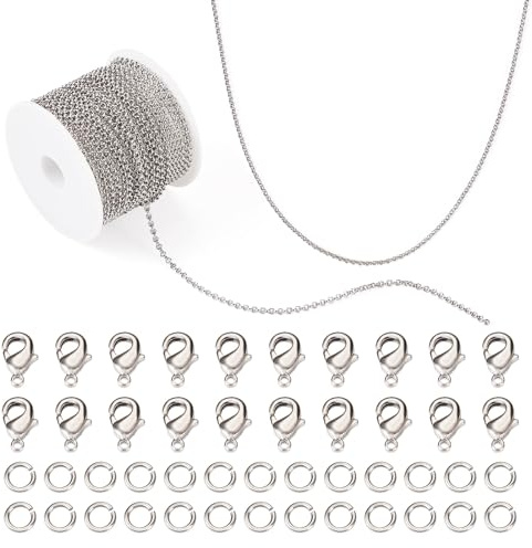 PandaHall 5 m lange Messing-Rolo-Kette, Kreuzgliederkette, runde Erbskette mit Karabinerverschlüssen, Biegeringe für Armband, Halskette, Schmuckherstellung