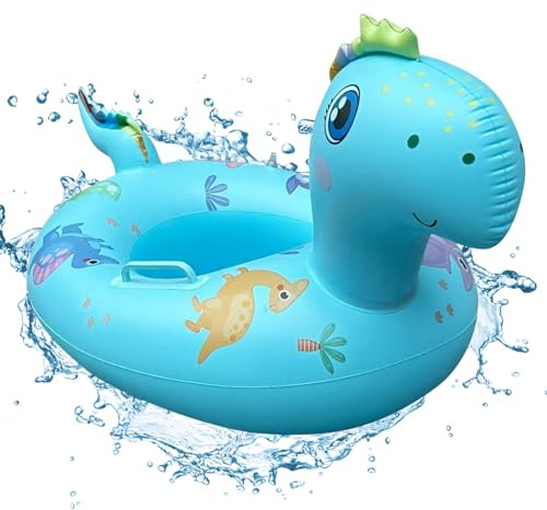 Anello di Nuoto per Bambini, Salvagente Gonfiabile Bambini, Dinosauro Piscina Galleggiante Neonato, Seggiolino Piscina per Bebè, Nuoto Anello Gonfiabile per Bambino 6 Mesi a 3 Anni (Blu)
