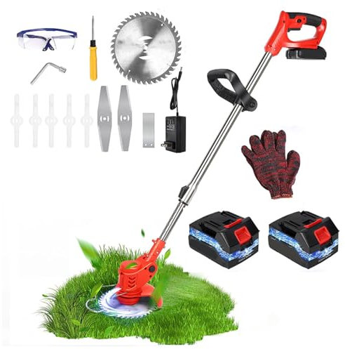 Wizvox Tagliabordi Elettrico da Giardino, con 2 Batterie 20A E 1 Caricabatteria Tagliabordi Ricaricabile Angolo Retrattile e Regolabile Tagliaerba da Giardino, per Prato E Giardino