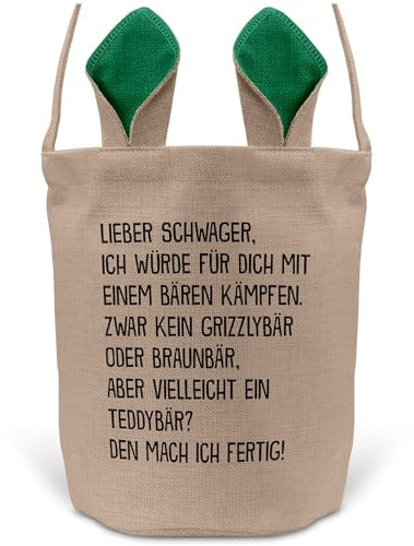 22Feels Schwager Osterkorb mit Henkel Ostergeschenk Tragetasche Ostern Deko Osternest Körbchen Hasenohren (Beige/Grün)