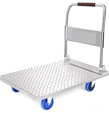 Plattformwagen Transportwagen klappbar Schwerlast 200KG Einhändig Falten Transporthilfe mit Rollen mit Mute Wheels Plattform (Silver)