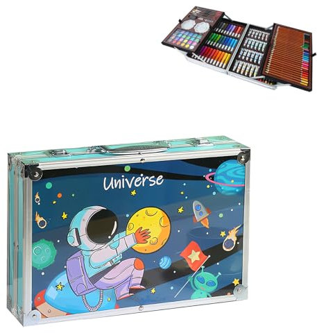 145 Stück Malset Kinder, Malkasten, Malkasten für Kinder, Farben mit Aluminium Box für Kinder Mädchen ab,Malkasten mit Buntstifte, Marker, Wachsmalstifte, Acrylfarben, D