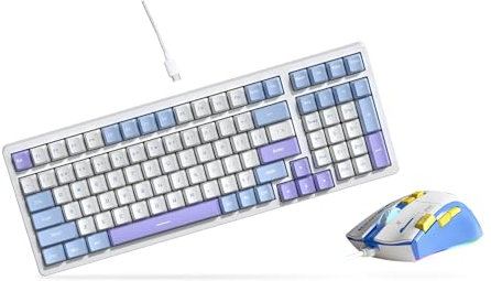 Qisan Mechanical Gaming Keyboard and Mouse Combo Set - Blue LED Backlit, Brown Switch, 100 Keys US Layout, RGB Wired Mouse 7200DPI